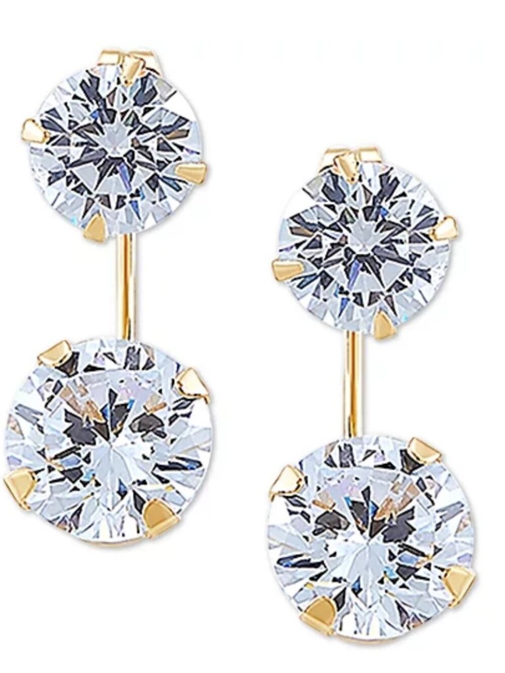 Cubic Zirconia Top & Wire Drop Earrings in 14k Gold - White